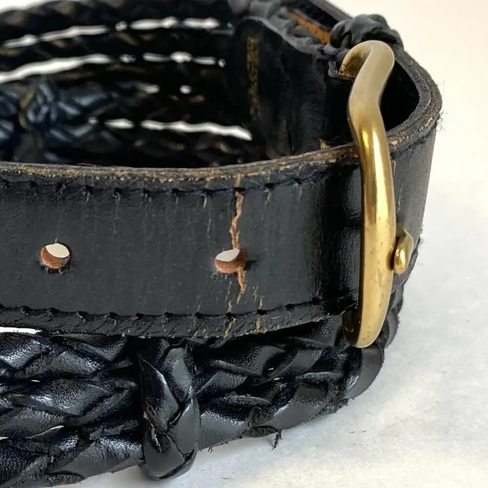 Vintage Statement Belt Black Woven Leather Unisex Mens Womens Large‎